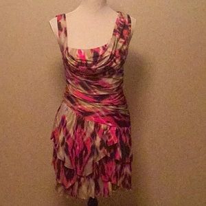 bebe Pink + Purple Multi Asymmetrical Ruffle Dress